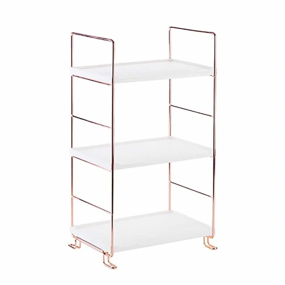 Desktop Cosmetics Storage Rack Rose Gold Bathroom Storage Shelves (3-LAYERS)